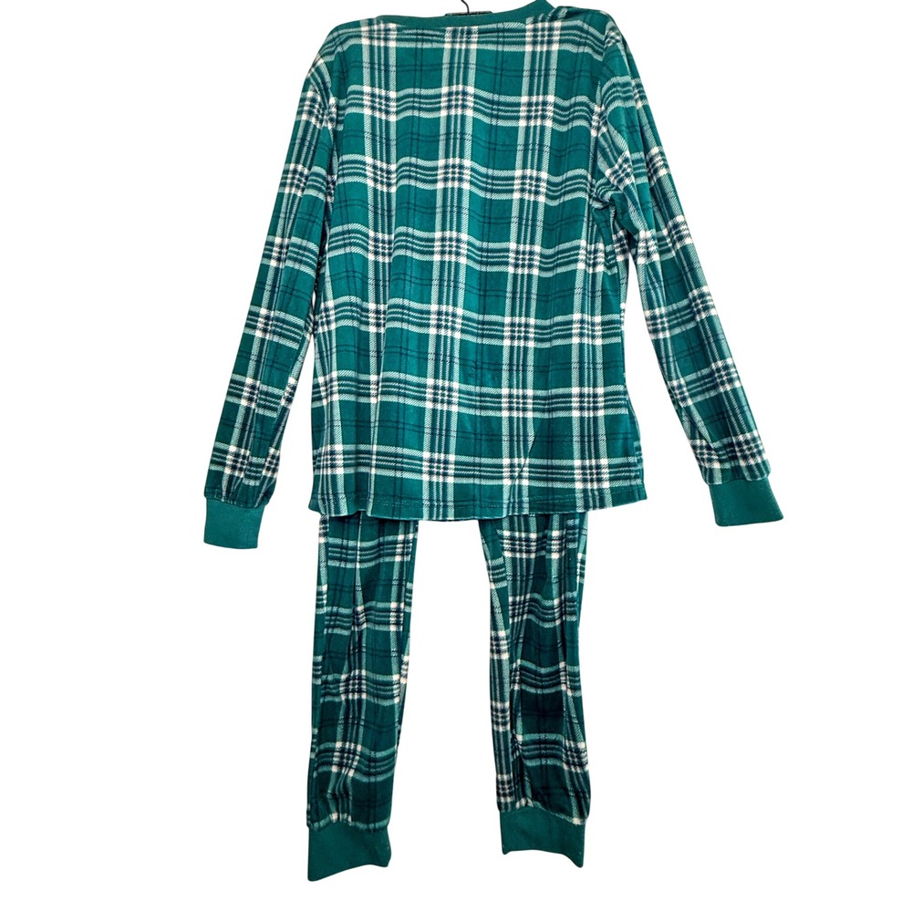 Yarn & Sea Women's Small Teal Plaid Pajama Set Long Sleeve Jogger Cozy PJs